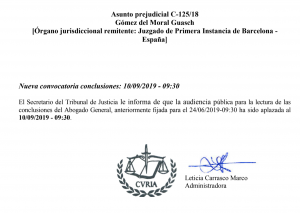 21.5.19 - IRPH - Retraso conclusiones Abogado General - ASUNTO C-125-18