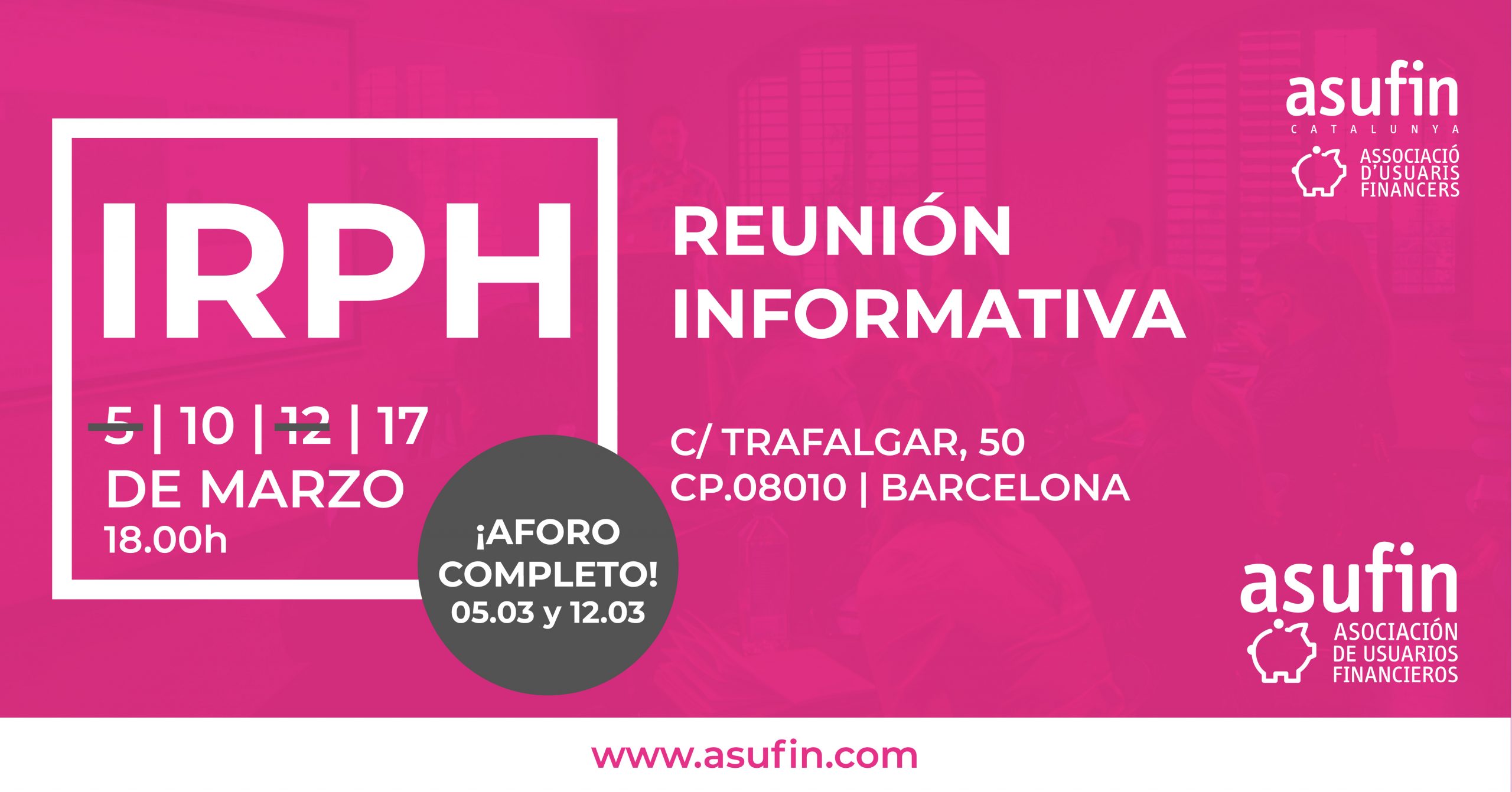 IRPH: ASUFIN, en col·laboració amb ASUFIN Catalunya, convoca reunions informatives per als afectats 1 200317 IRPH MARZO RRSS scaled