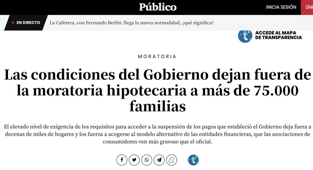 Público: Las condiciones del Gobierno dejan fuera de la moratoria hipotecaria a más de 75.000 familias