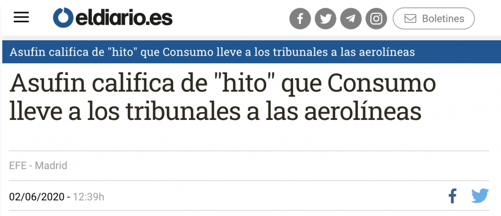 Asufin califica de "hito" que Consumo lleve a los tribunales a las aerolíneas