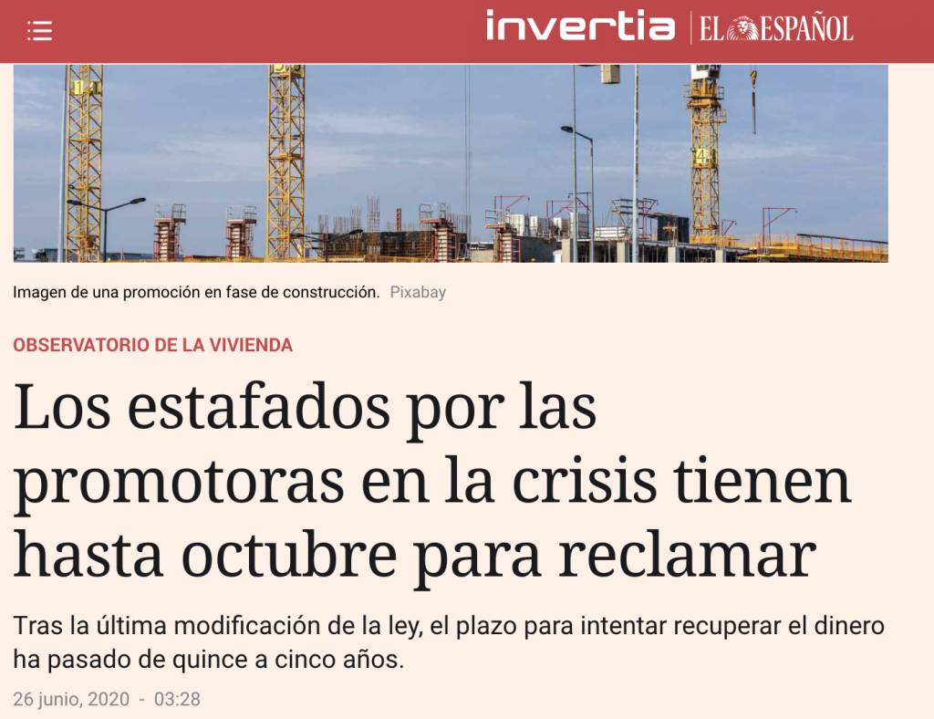 El Español: Los estafados por las promotoras en la crisis tienen hasta octubre para reclamar