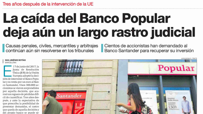 La caída del Banco Popular deja aún un largo rastro judicial