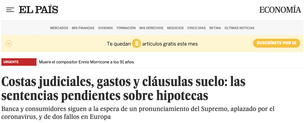 El País| Costas judiciales, gastos y cláusulas suelo: las sentencias pendientes sobre hipotecas